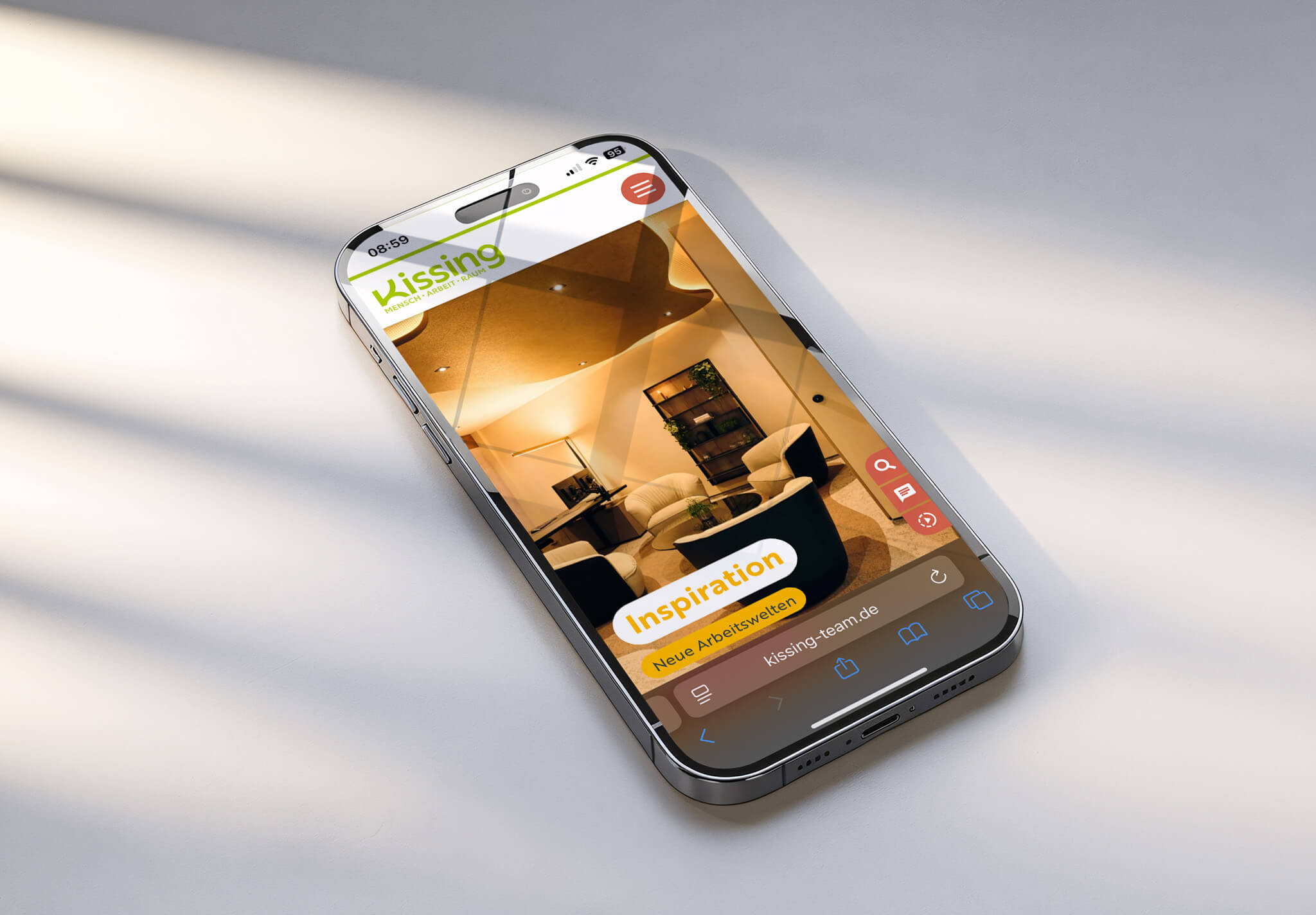 Kissing Webseite in Smartphone Ansicht